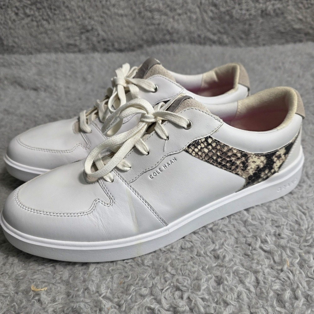 Cole Haan Grand Crosscourt Tennis Leather Sneakers Womens White Snake Sz 9